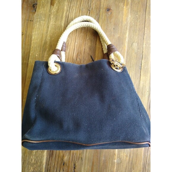 Michael Kors 80s 90s Y2K Designer Nautical Soho Canvas Marina Tote PurseSatchel - Picture 4 of 7